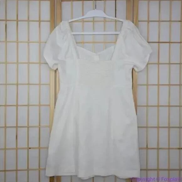 NEW Madewell Linen-Cotton Puff-Sleeve Mini Dress, lighthouse, size 6 - Picture 6 of 16